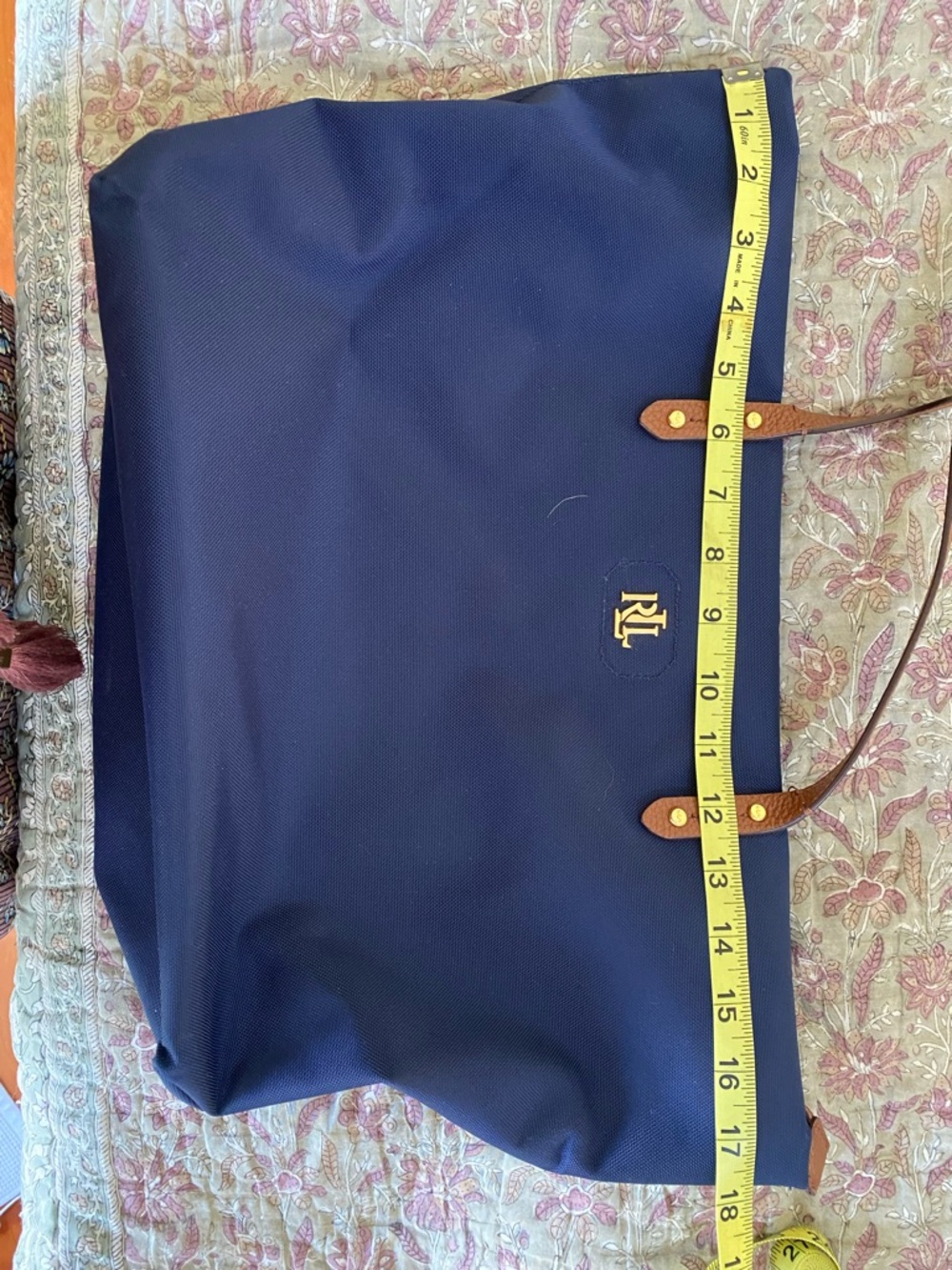 Ralph Lauren Navy Tote with Brown Leather Straps - Picture 11 of 12